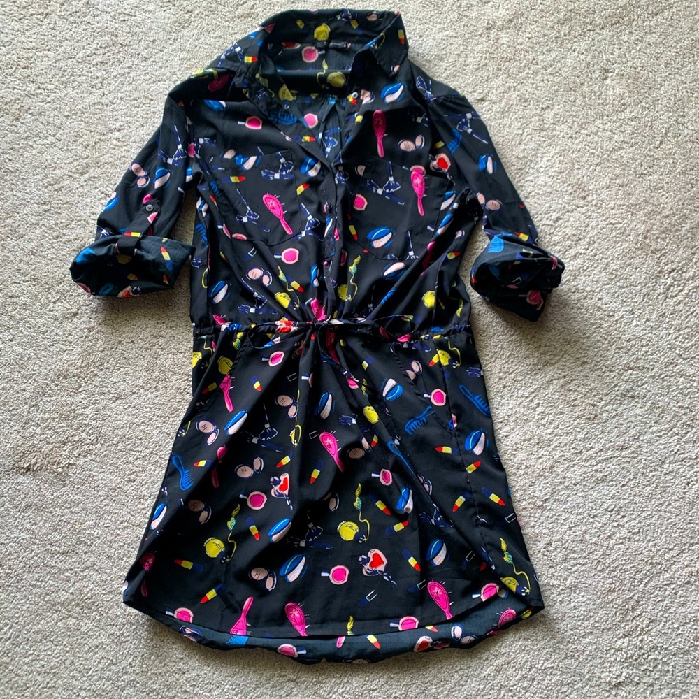 Black drawstring dress with cosmetics, NWOT, size medium